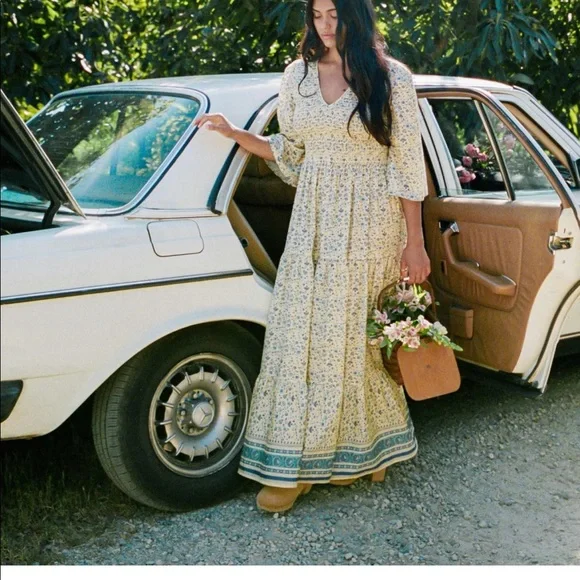 NWT Christy Dawn Basil Dress in Larkspur Ditsy Field Silk-Cotton